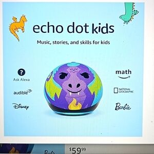 Gently used Echo Dot Kids Dragon Design - Purple & Blue Smart Speaker for Kids